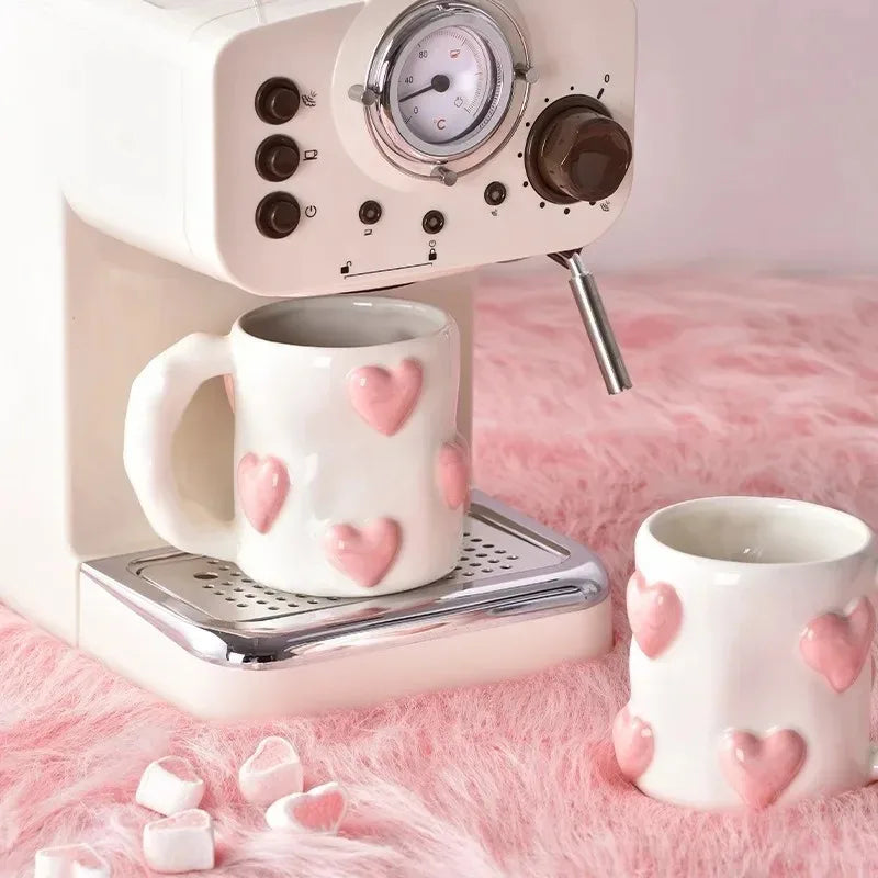 Cute Heart Pink Ceramic Mug Home Coffee Cups Set Kitchen Drinkware Set Birthday Gift Home Decoration