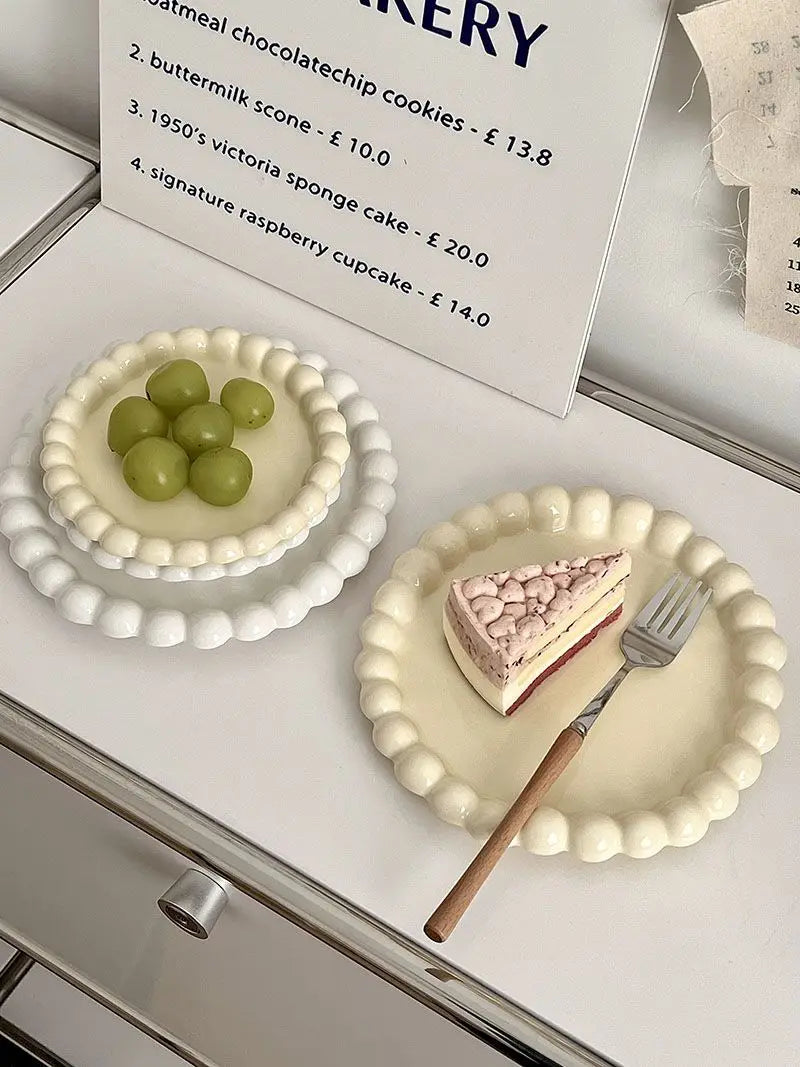 Cream Ins Ceramic Plate Bead Ordering Plate Milk Whisper Korean Wind Bead Edge Dessert Plate Breakfast Dish Home Tableware