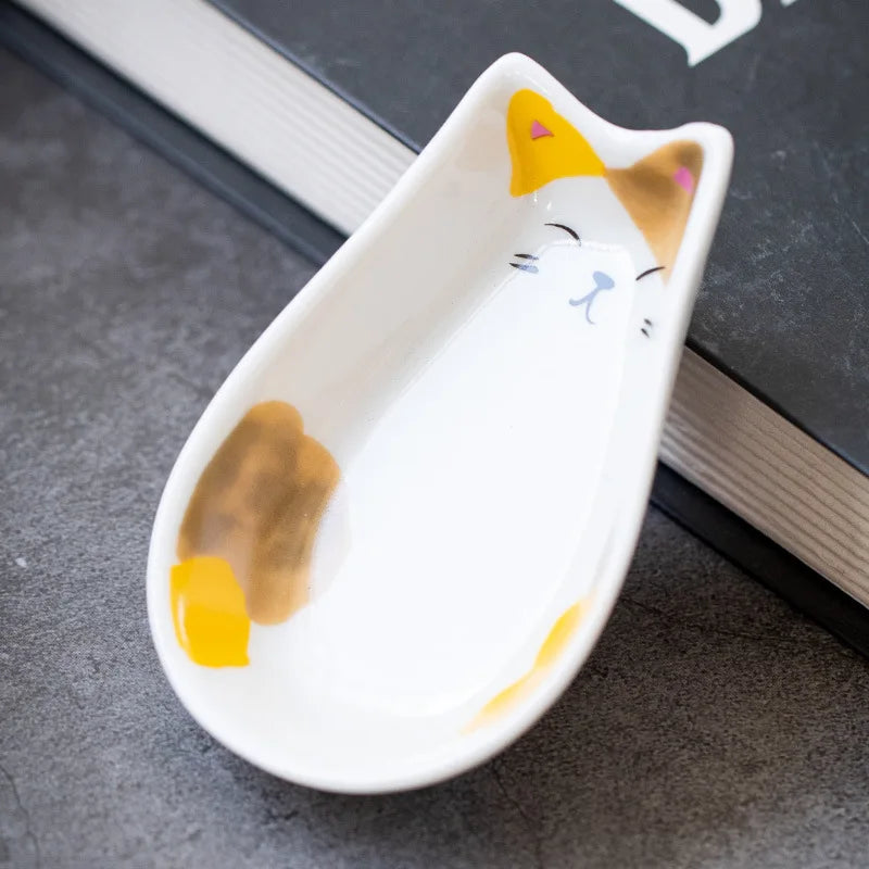 Ceramic Seasoning Dish Create Meaning Dish Japanese Cartoon Cute Cat Sauce Vinegar Dish Decoration Piece Wasabi Soy Sauce Dish