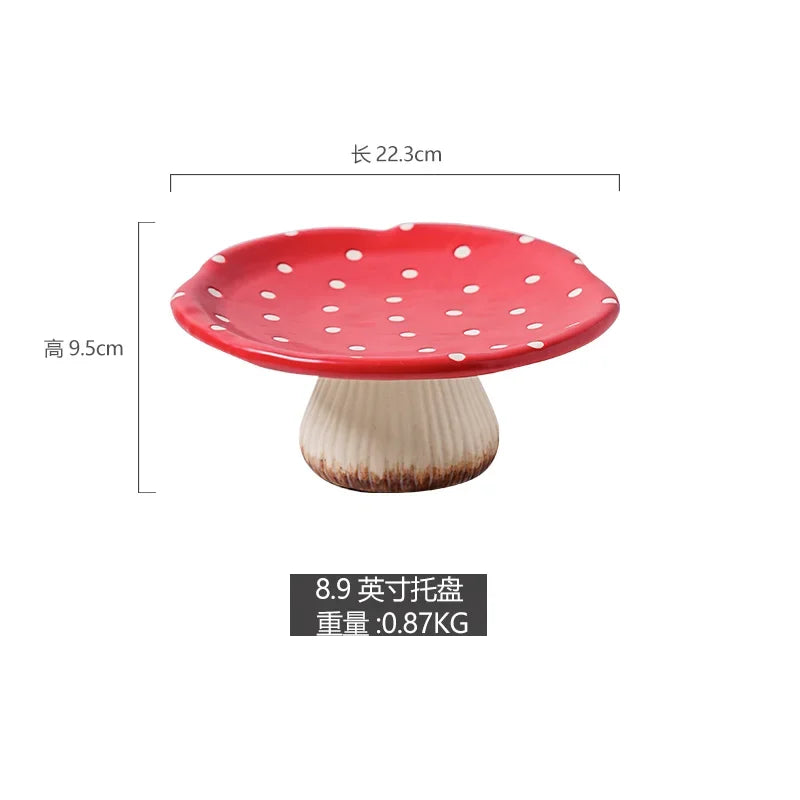 Cute Red Mushroom Ceramic Tableware Coffee Cup Afternoon Tea Set Creative Cartoon Pastry Plate Rice Bowl Salad Plate Dinner Dish
