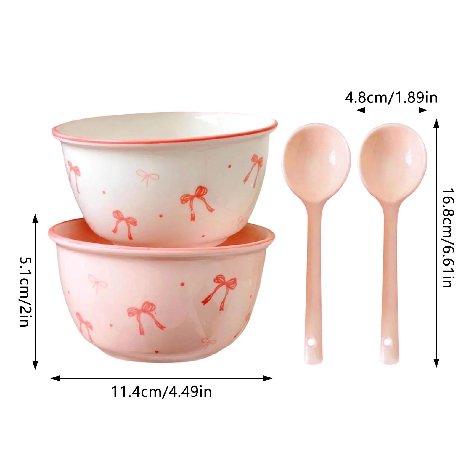 Ceramic Serving Bowls Spoon with Unique Underglaze Color Bowknot Pattern Suitable for Ice Cream Soup Rice