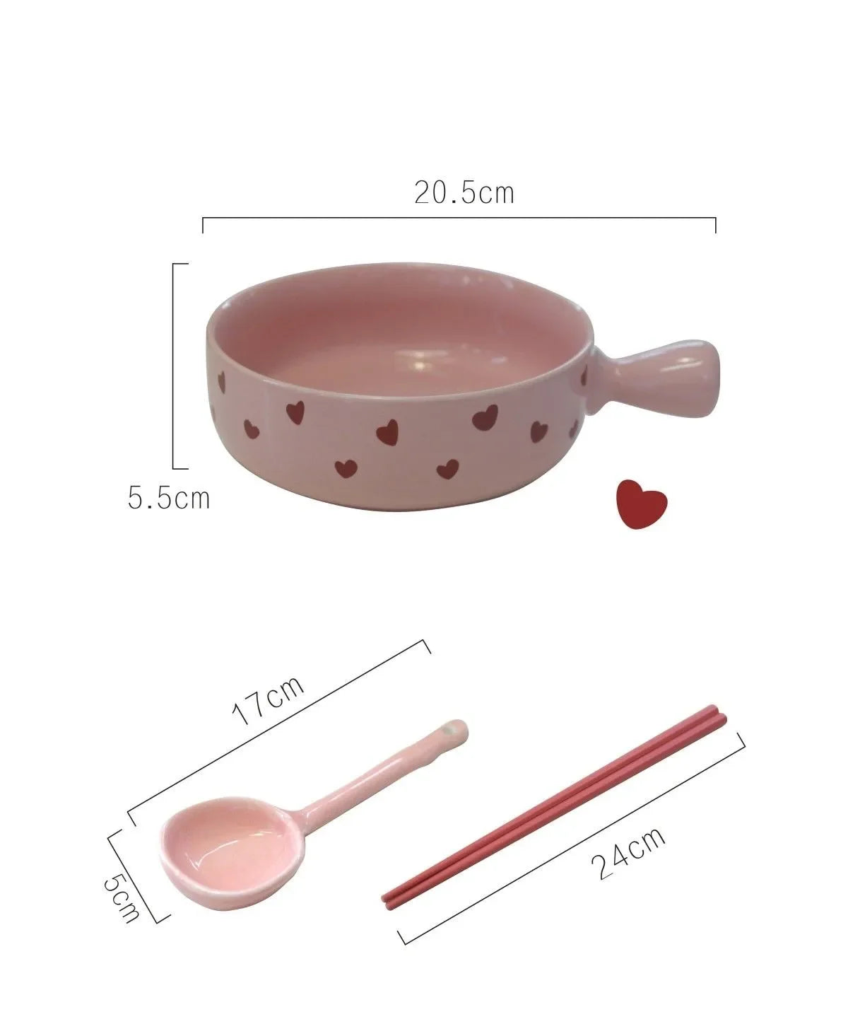 Pink Love Cutlery Set Rice Bowl Household Ceramic Double Ear Instant Noodle Soup Bowl Hand Paired Spoon Combination Noodle Bowl