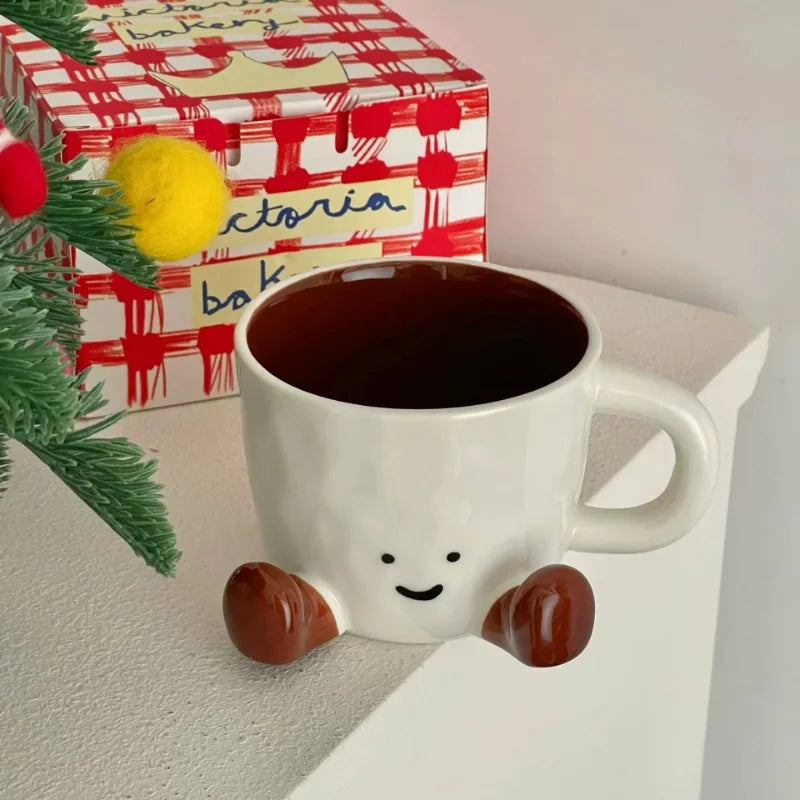 Cute Cartoon Coffee Ceramic Cup Home Desktop Decoration Smiling Face Coffee Cup For Holiday Gift