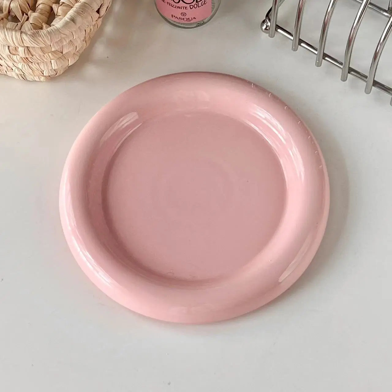 Round Ceramic Food Plate Ins Style Thick-edged Western Food Plate Creative Nordic Tableware Dessert Plate Steak Pasta Plate