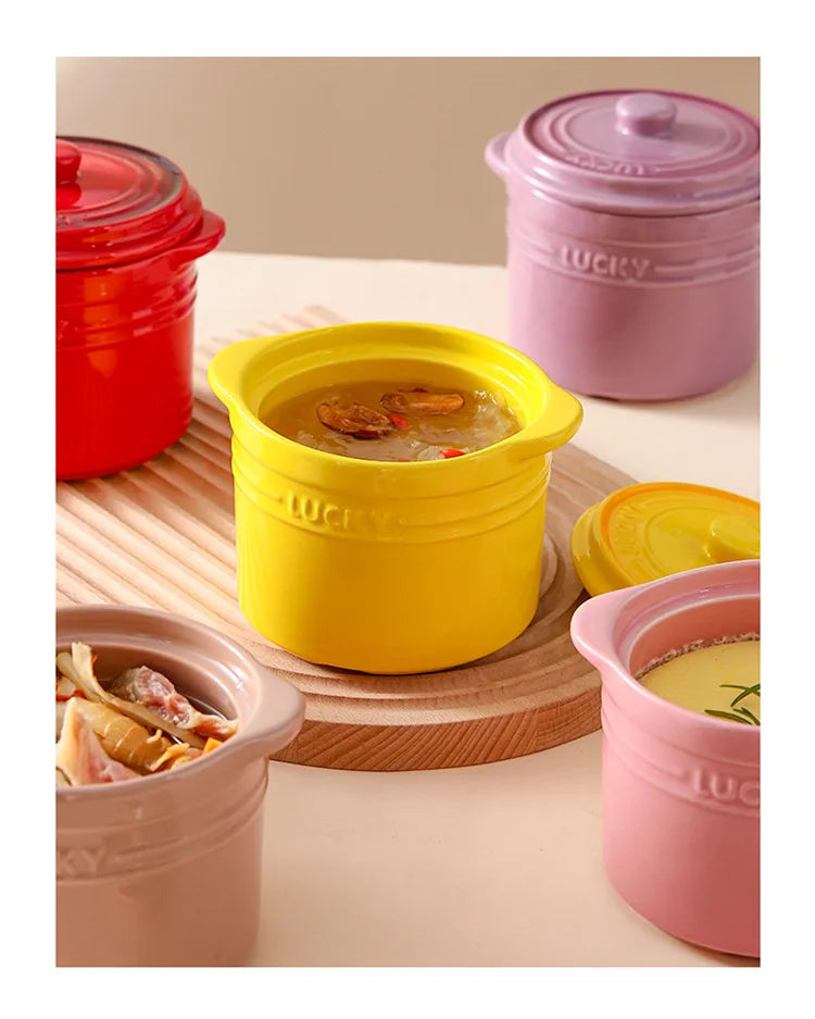 Double Lid Ceramic Bowl,Bird's Nest Steamed Egg Bowl Dessert Cup Stockpot for Boiling, Simmer Cooking Pot Kitchen Cooking Tools