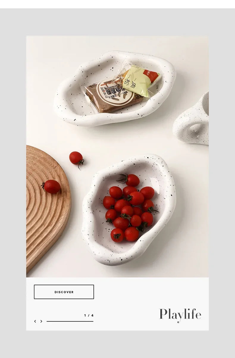 Nordic Silver Plated Ceramic Dish Irregular Tray Decorative Jewelry Organizer ins Creative Tray Luxury Ceramic Storage Tray