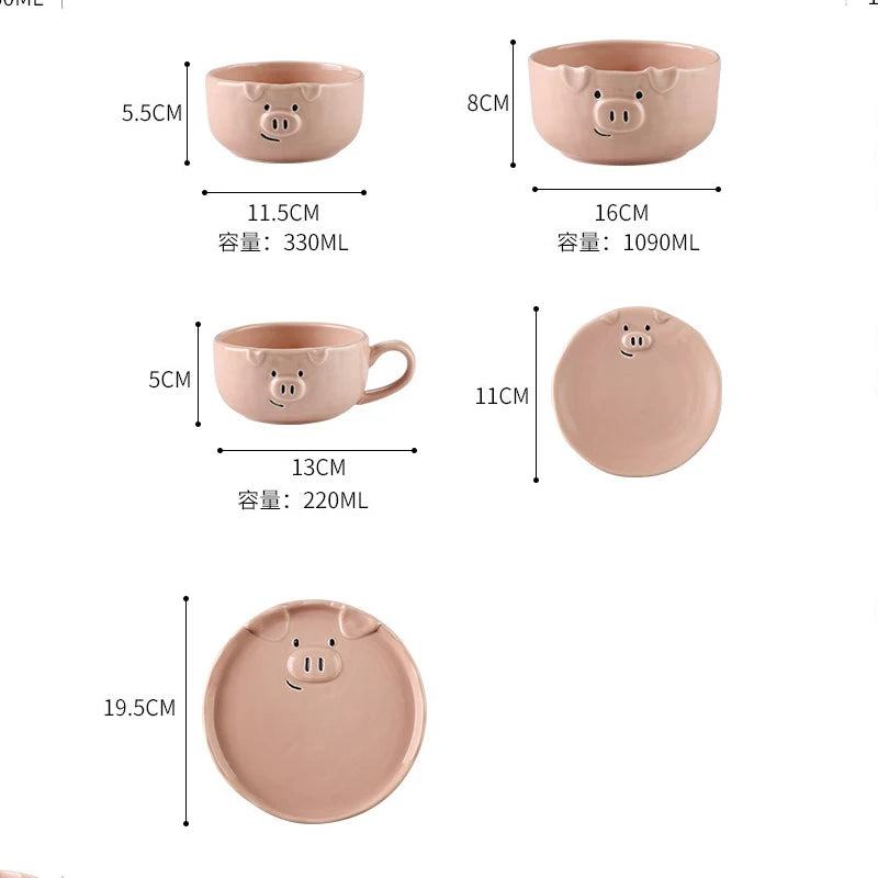 European Creative Cute Pink Pig Tableware Dishes Home Ceramic Plate Breakfast Nordic Wind Irregular Matte Plate Kitchen Utensils