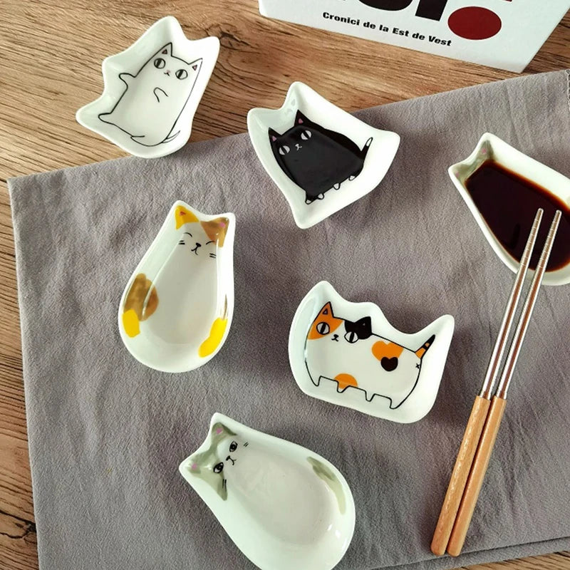 Ceramic Seasoning Dish Create Meaning Dish Japanese Cartoon Cute Cat Sauce Vinegar Dish Decoration Piece Wasabi Soy Sauce Dish