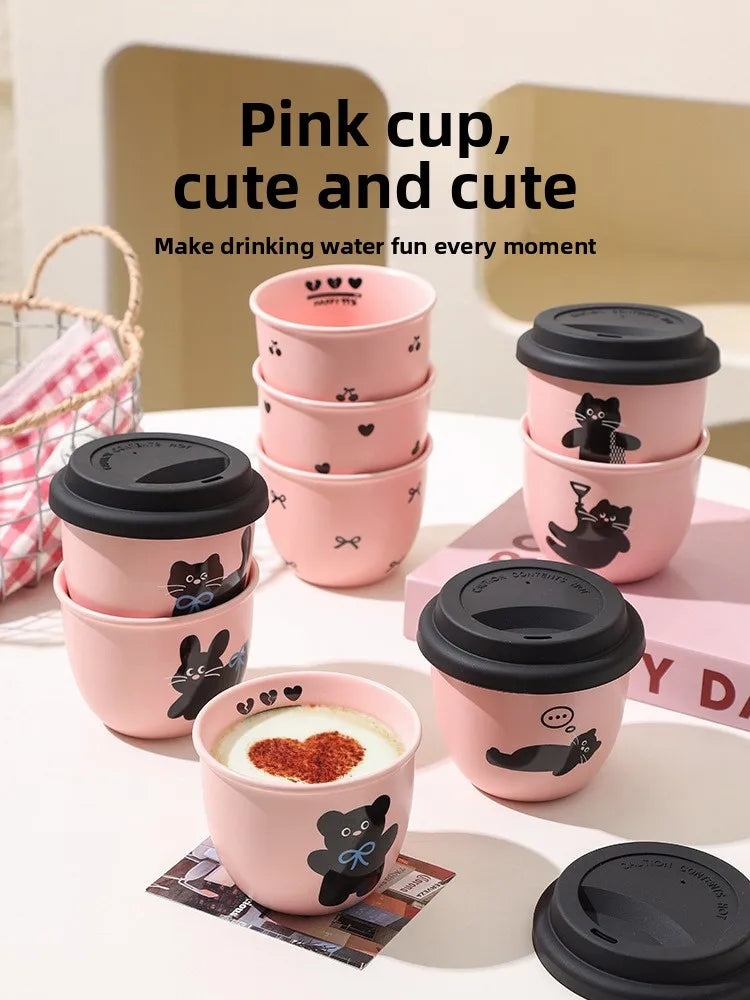Pink Hand-held Coffee Cup Cute Casual Cup with Lid Female Water Cup French Beautiful Drinking Water Ceramic with Silicone Lid