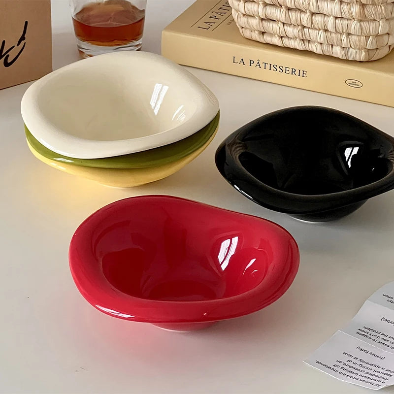 Ins Ceramic Saucer Korean Style Dessert Yogurt Oats Bowl Cream Color Fruit Salad Container Food Display Plate Kitchen Utensils